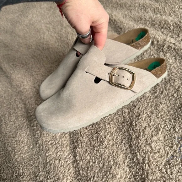 Autenti Suede Clogs Sandals Taupe Beige Buckle Made in Spain  Birkenstock - Picture 4 of 5